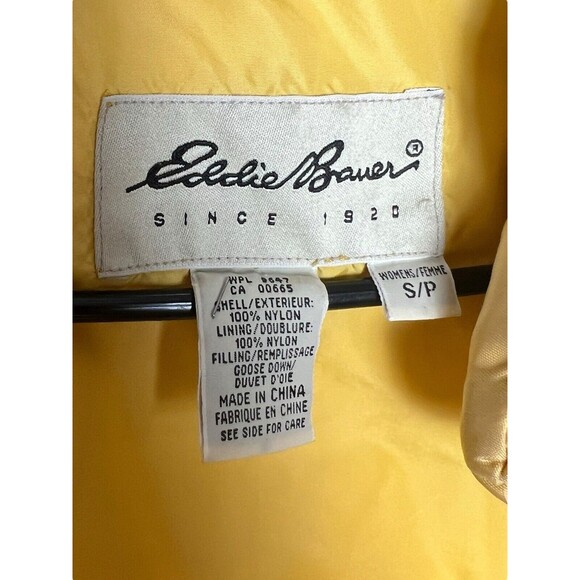 VTG Eddie Bauer Canary Yellow Bomber Down filled Ski Jacket Size Small - Picture 10 of 10
